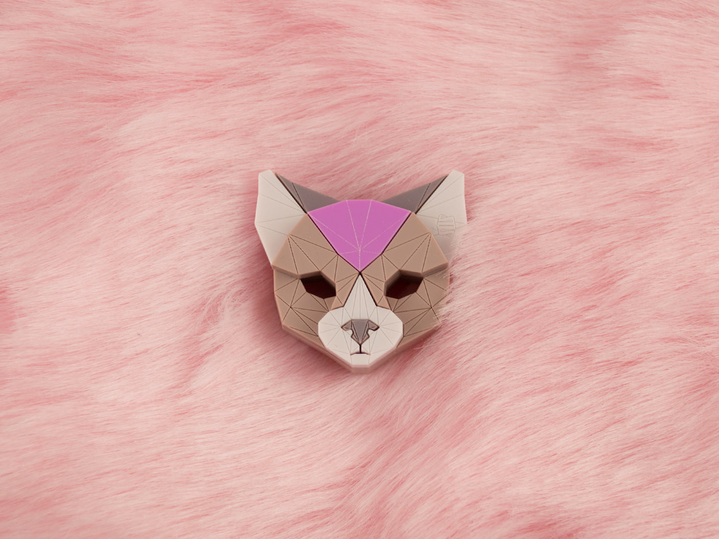 Black Cat Head Brooch - Lavender Kiss