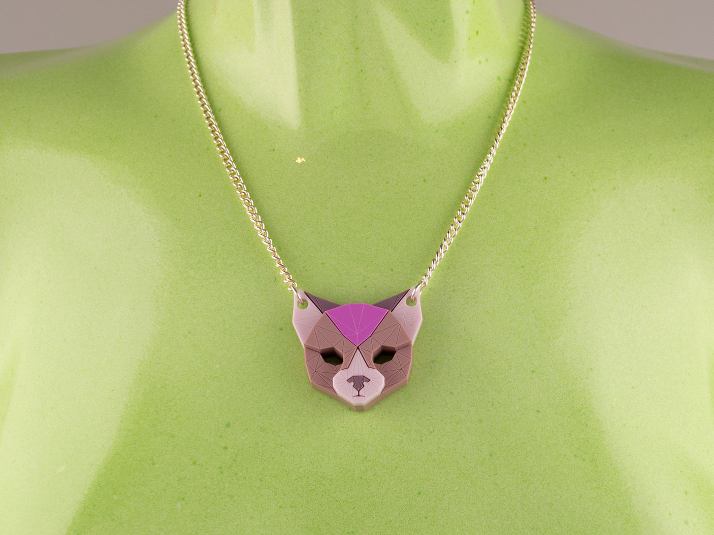 Black Cat Head Necklace - Lavender Kiss