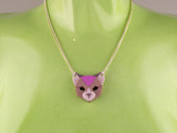 Black Cat Head Necklace - Lavender Kiss