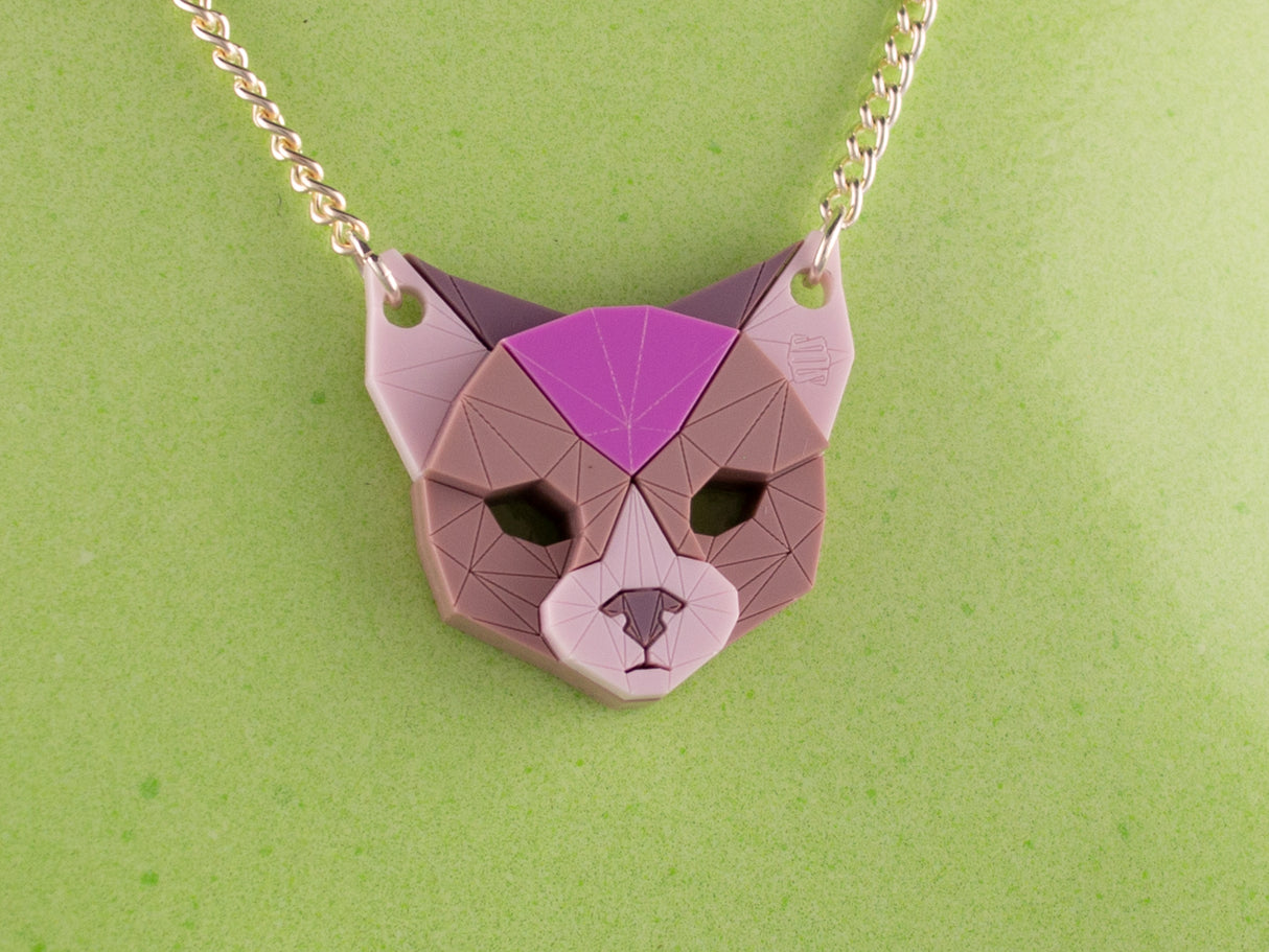 Black Cat Head Necklace - Lavender Kiss