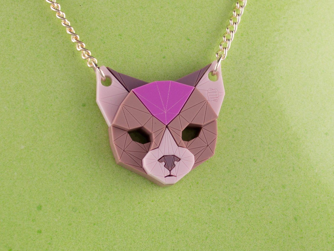 Black Cat Head Necklace - Lavender Kiss