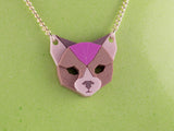 Black Cat Head Necklace - Lavender Kiss