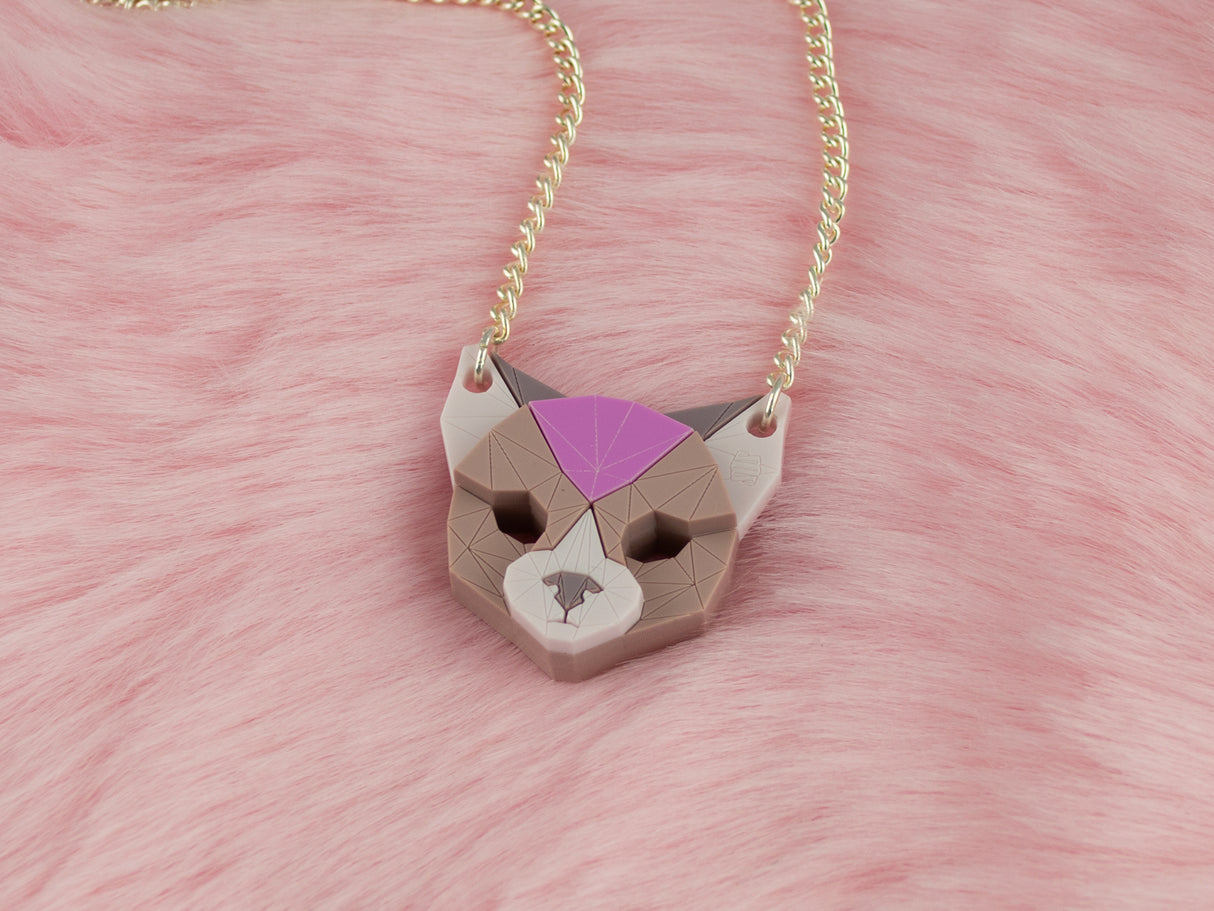 Black Cat Head Necklace - Lavender Kiss