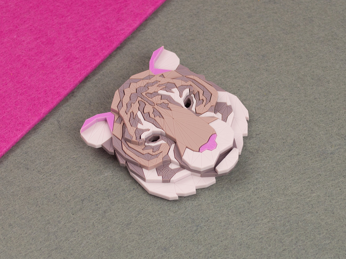 Tiger Head Brooch - Lavender Kiss