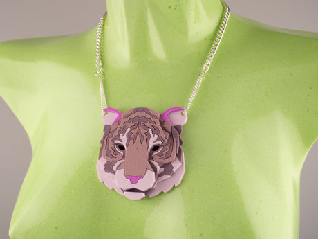 Tiger Head Necklace - Lavender Kiss